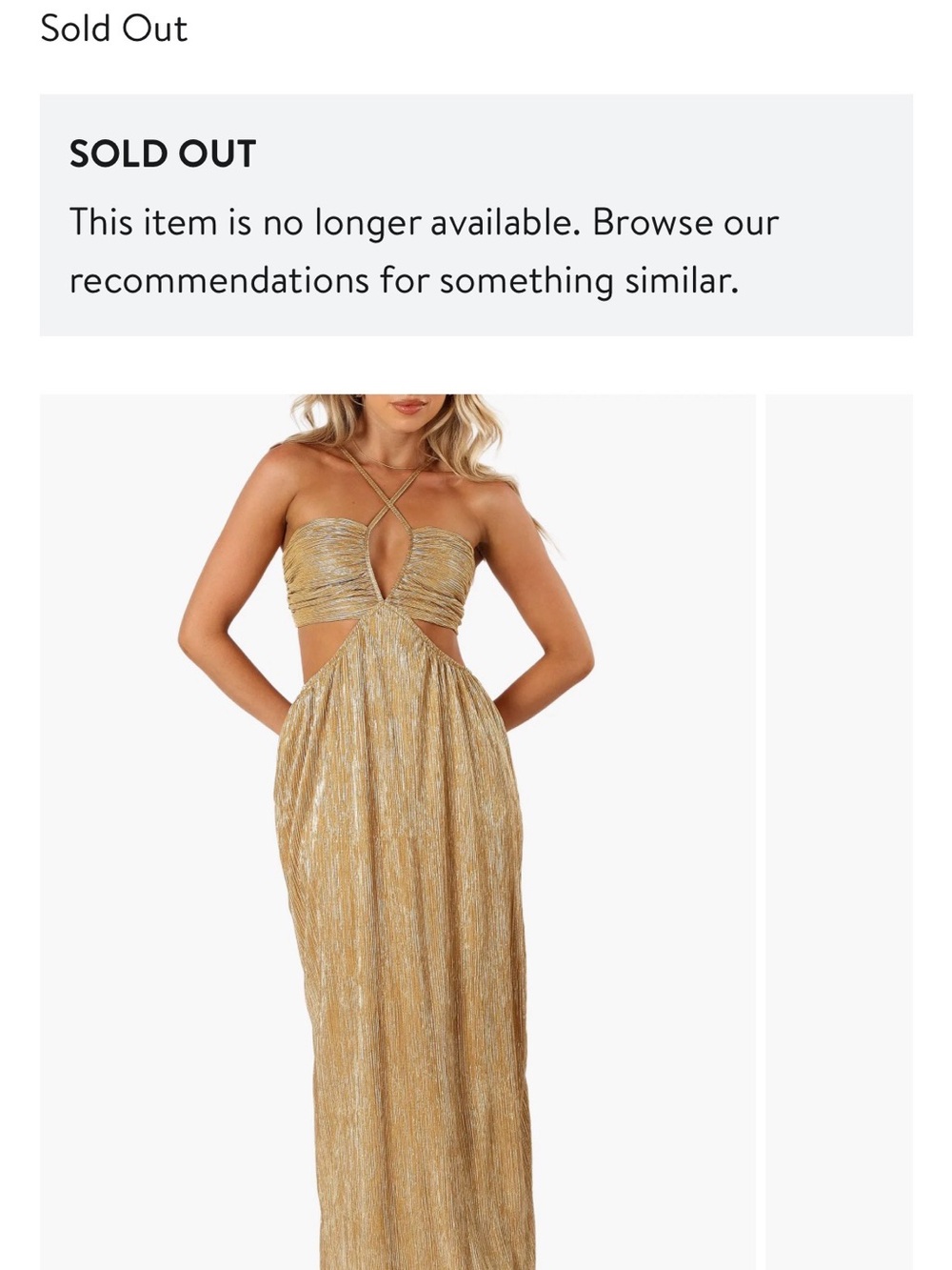 Petal & Pup Gold Plissé Cutout Maxi Dress - Picture 8 of 8